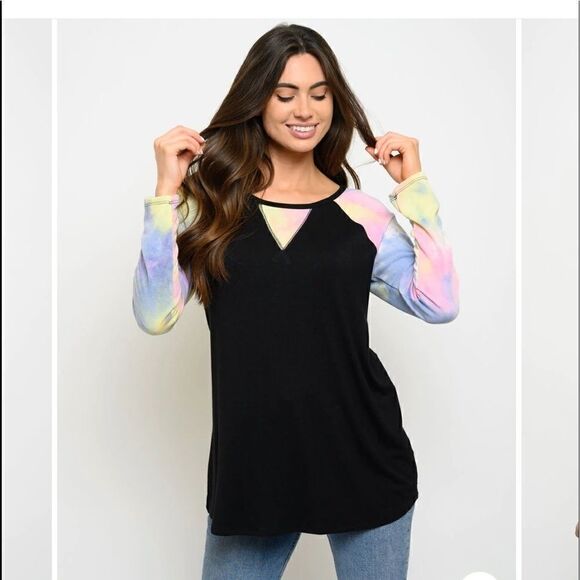Women's TIE DYE LONG SLEEVE TOP - Picture 1 of 3